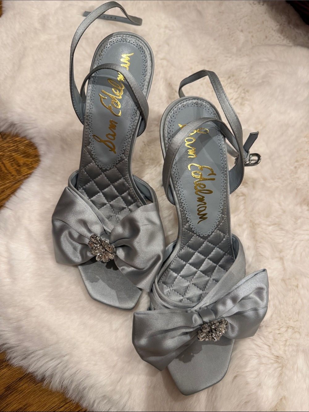 Sam Edelman cape blue Satin Bow Slingback Heels with Crystal Accent
